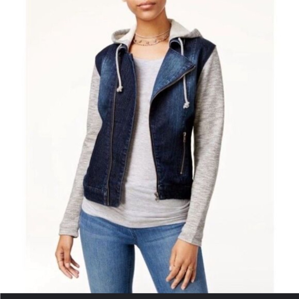 Tinsel Town Denim Jean Sweatshirt Moto Zip Jacket Size Small